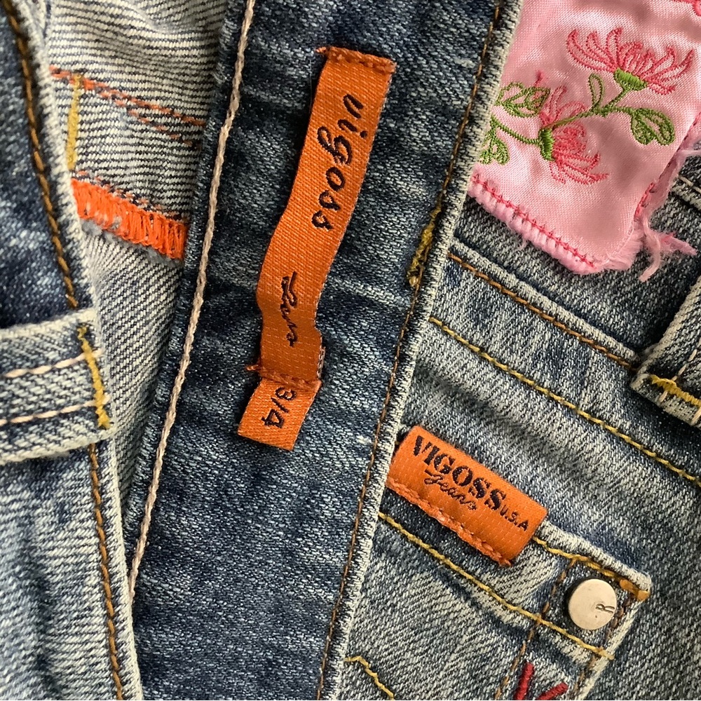 VIGOSS straight leg Distressed Pink Label Jeans Sz 3/4 Great Wash - Picture 2 of 9